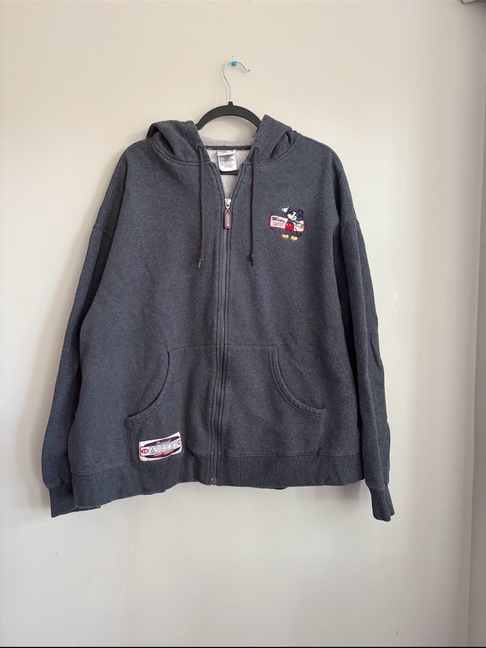 Vintage Charcoal Gray Mickey Mouse Zip-Up Hoodie